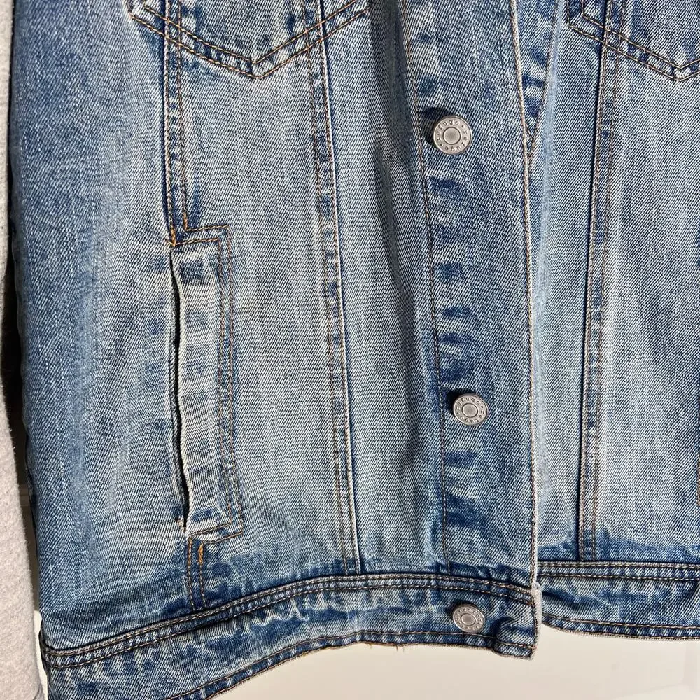 Refuge Denim Jacket with Sweatshirt Sleeves and Hood, Women's Size S